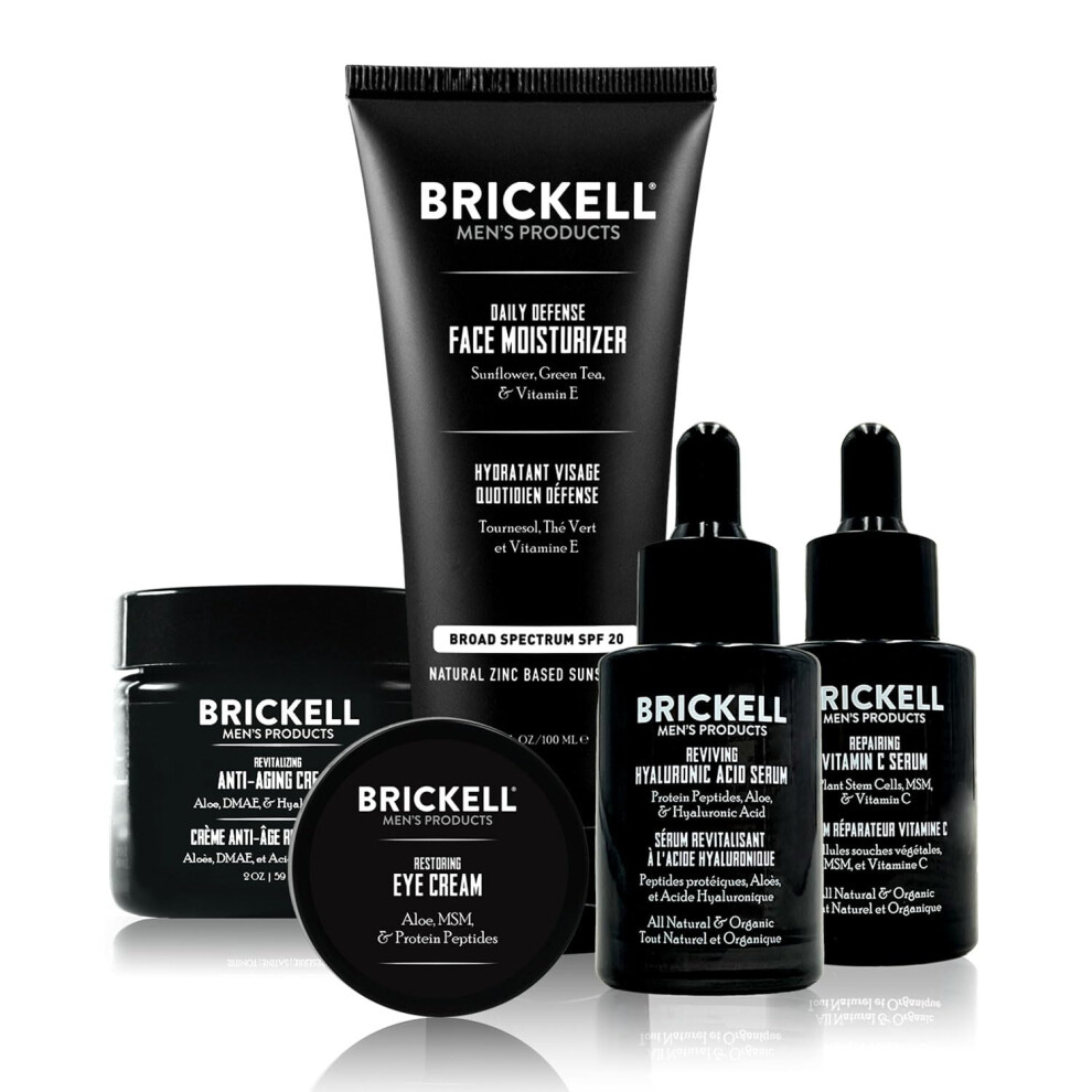Brickell Men's Difesa Completa Routine Antietà Invecchiamento, Crema Viso Notte, Siero Giorno E Notte Vitamina C, Idratante Viso Con Spf E Crema Occhi, Naturale E Biologico, Senza Profumo-image