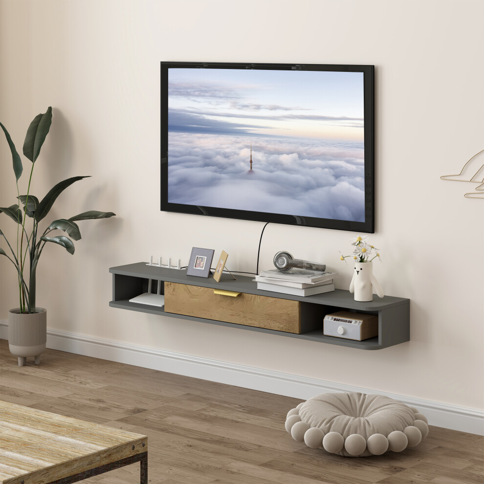 Homcom 140 Cm Floating Tv Unit With Storage Entertainment Media Console Grey