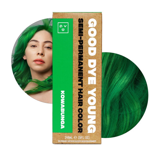 Good Dye Young Semi Permanent Green Hair Dye (Kowabunga) - UV Protective Temporary Hair Color Lasts 15-24+ Washes - Conditioning Green Hair