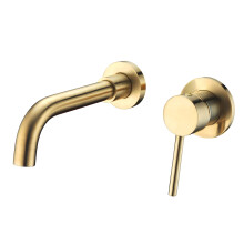 Torneira de Parede para Banheiro Sumerain, Ouro Escovado, Com Válvula de Brass