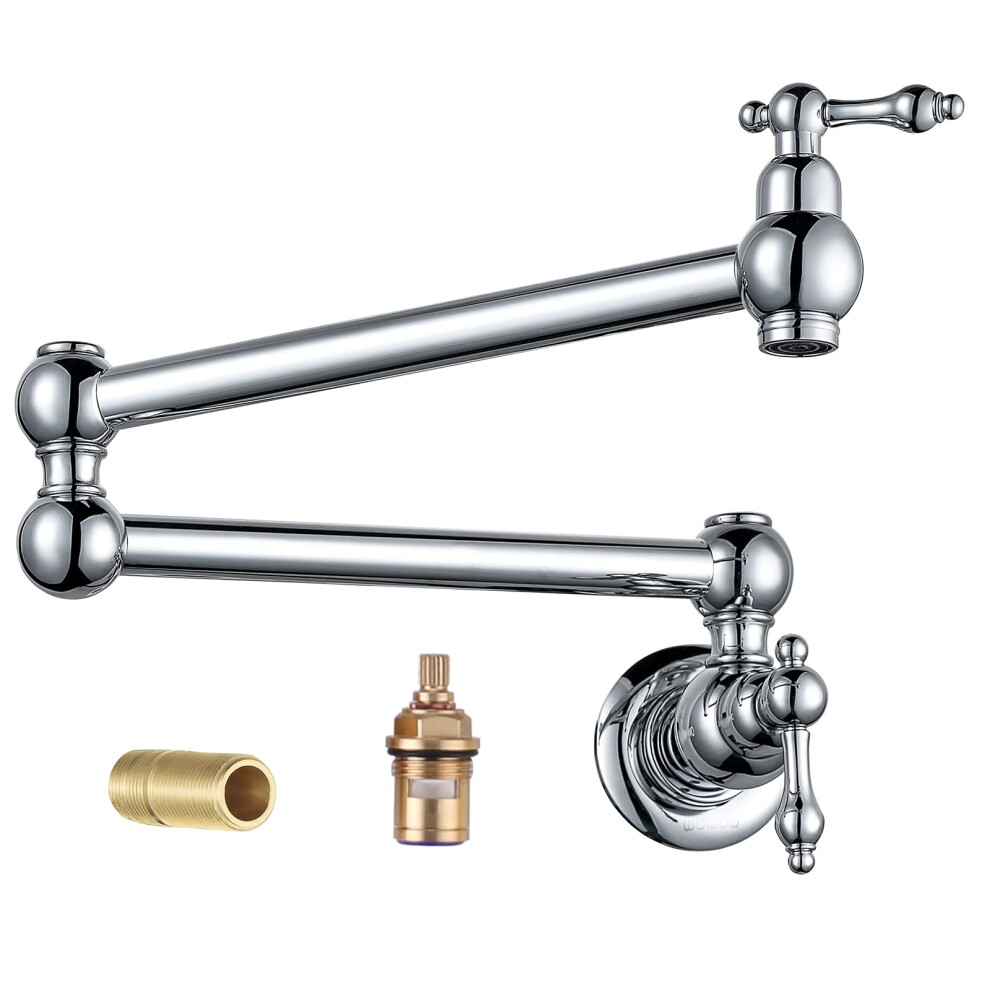 Wowow Pot Filler Faucet Brass Faucets Kitchen Wall Mount Chrome Commercial Faucet Folding Kitchen Faucet Lead-Free Restaurant Faucet Copper 2 Handles 663250028325