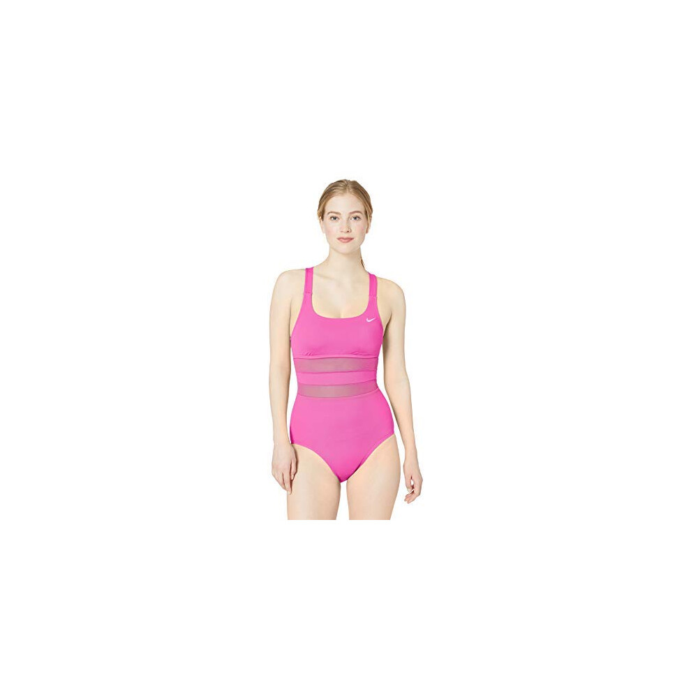 NIKE Swim Women's Standard Mesh Solid Edge V-Back One Piece Swimsuit