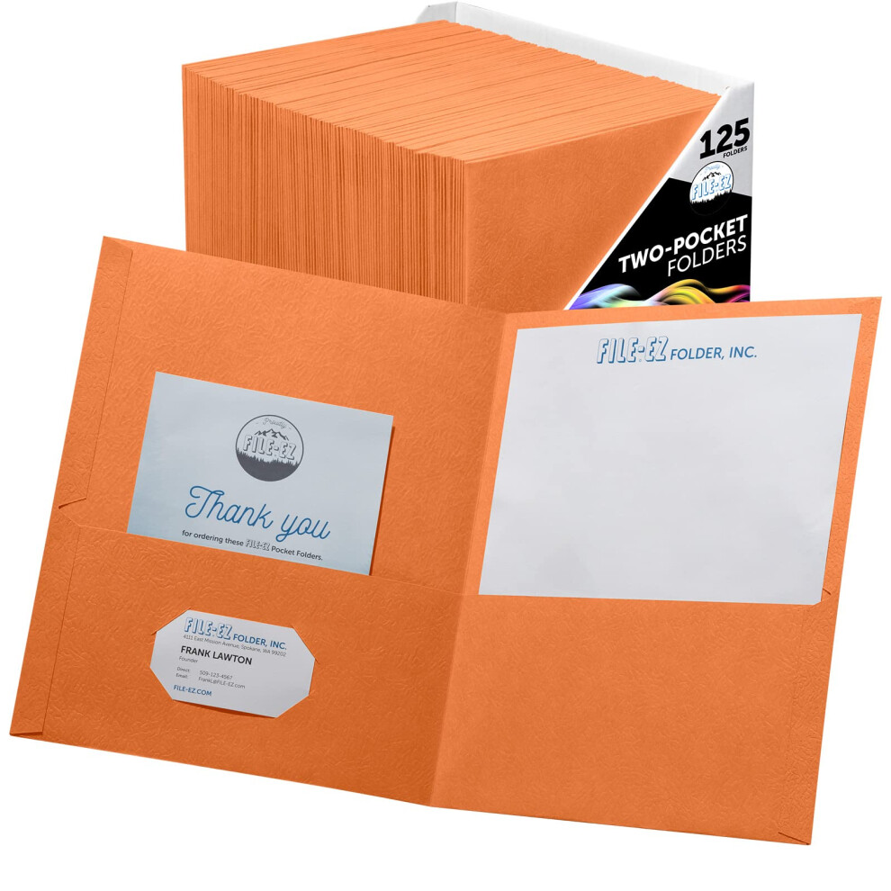File-Ez Pastas De Dois Bolsos Laranja 125 Pacote De Papel Texturizado Tamanho Da Letra (EZ-32465)-image