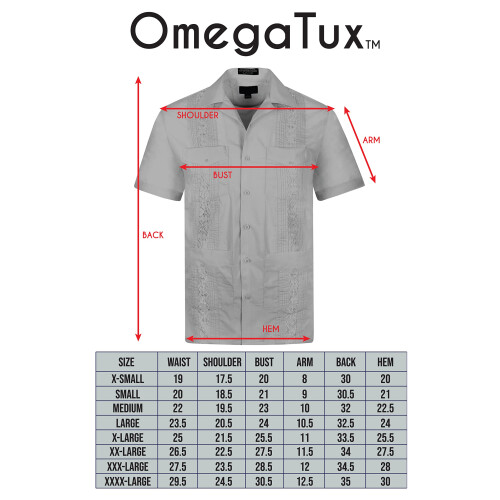 OmegaTux Κουβανέζικη Γουαγιαμπέρα Μπλούζα με κοντό μανίκι, Λευκή, 3X-Large 2