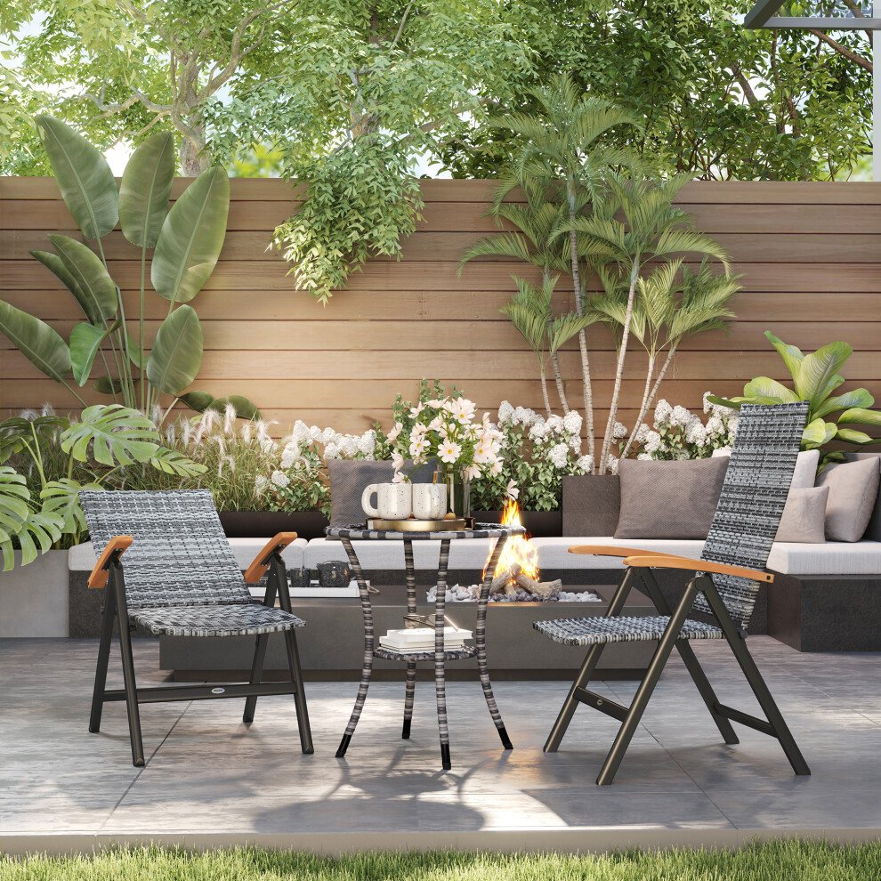 Outsunny Folding Rattan Garden Dining Chairs with Reclining Back, Light Grey