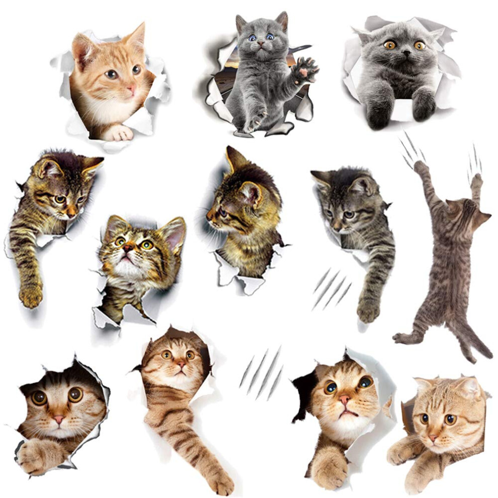 12Pcs Removable 3D Cartoon Animal Cats Vinyl Wall Stickers Eas Wmdecal