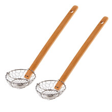 Helen's Asian Kitchen Mini-Spinnensieb, 7,6 cm, 2er-Set, Edelstahl mit Griff aus natrlichem Bambus