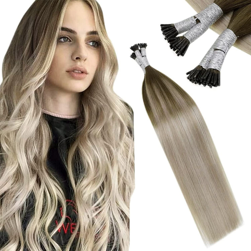 Laavoo Itip Human Hair Extensions Balayage Blonde Itip Hair Extensions Real Human Hair Balayage Brown To Ash Blonde With Platinum Blonde I Tip Hair E