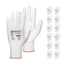KAYGO veiligheidswerkhandschoenen PU-gecoat-12 paar KG11PB naadloos gebreide handschoen met polyurethaan gecoate gladde grip op palm en vingers voor