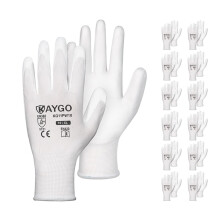 KAYGO veiligheidswerkhandschoenen PU-gecoat-12 paar KG11PB naadloos gebreide handschoen met polyurethaan gecoate gladde grip op palm en vingers voor