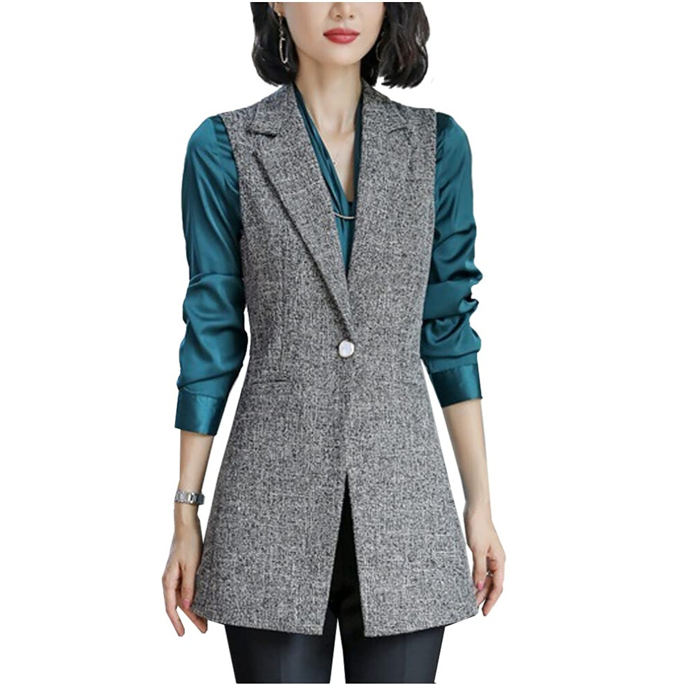 Gilet trench long sans manches pour femme Kedera, blazer d   contract        revers