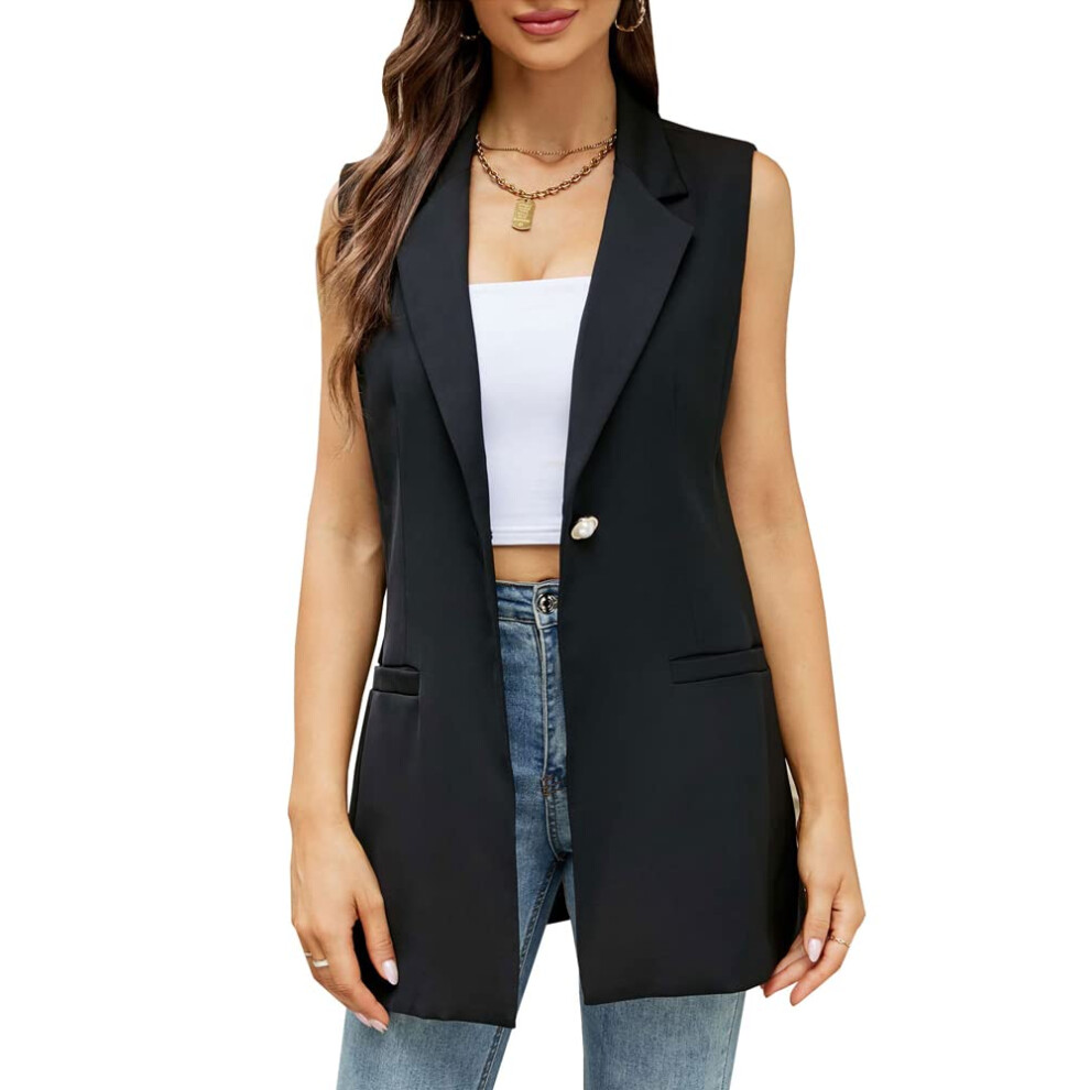 Gilet trench long sans manches pour femme Kedera, blazer d   contract        revers