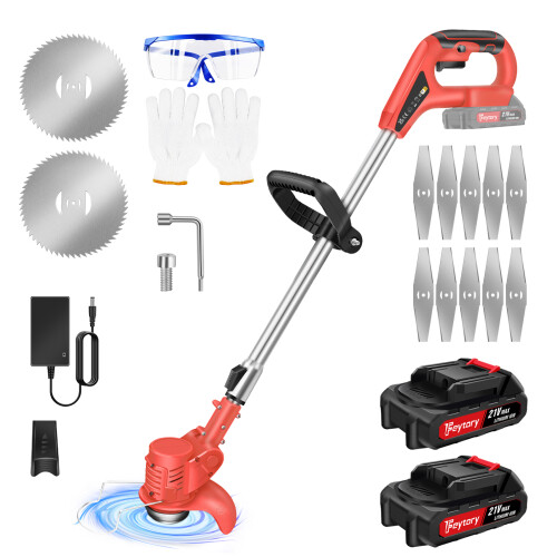 (With One Battery) Cordless lawn mower, lawn trimmer, garden lawn trimmer with battery charger and multiple accessories