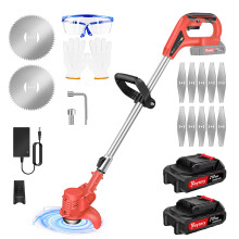 (With Two Battery) Cordless lawn mower, lawn trimmer, garden lawn trimmer with battery charger and multiple accessories