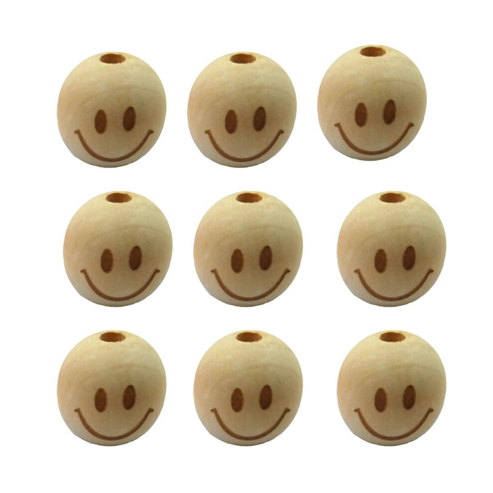 Alenybeby 50 stuks 20mm ronde natuurlijke houten kralen laserprint Smile fac