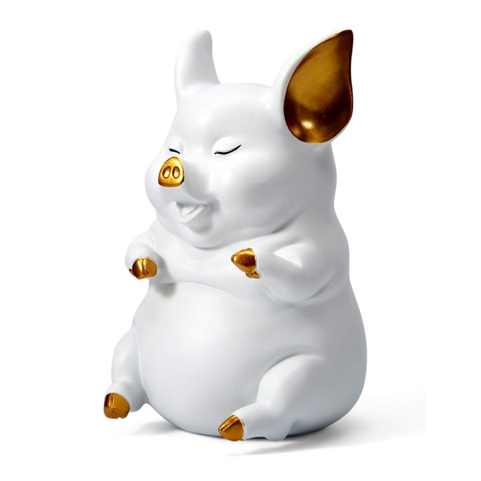 HAUCOZE Tirelire Tirelire Statue Cochon Cadeaux Arts Modernes Figurine Polyr   sine Blanc 8.3 pouces