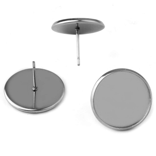 40 Pcs Stainless Steel Stud Earring Cabochon Setting Post Cup Fit for 1