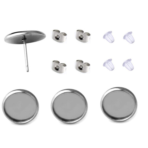 40 Pcs Stainless Steel Stud Earring Cabochon Setting Post Cup Fit for