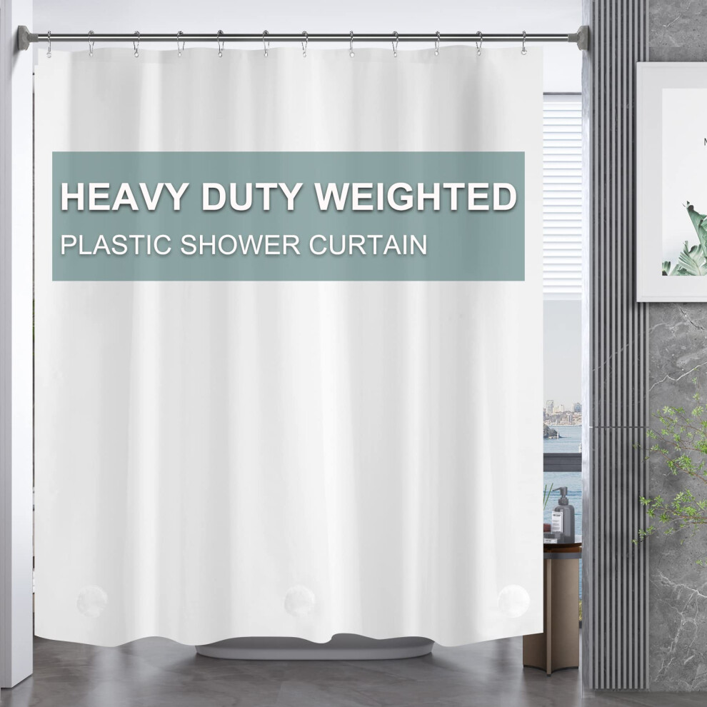 Rideau de douche en plastique AmazerBath 72 x 65 pouces, rideau de douche blanc PEVA robuste, rideau de salle de bain    pais et imperm   able avec 3