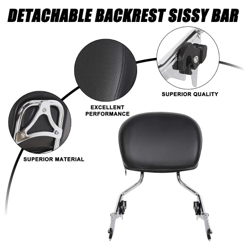 Chrome Detachable Backrest Sissy Bar With Pad Compatible with 2009-202 1
