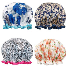 Wrapables Stilvolle doppellagige wasserdichte Duschhauben (4er-Set) mit majesttischem Blumenmuster