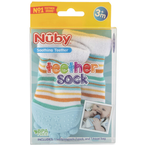 Nuby Nuby Soothing Teether Sock  Baby Blue Stripes  5"""" 1