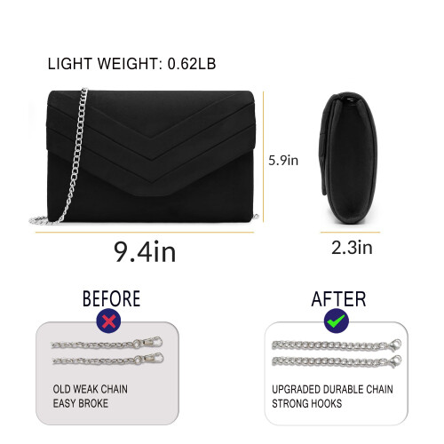 Milisente Τσάντα Clutch για Γυναίκες, Σουέτ Φάκελος Βραδινές Τσάντες Crossbody (Μαύρη) 2
