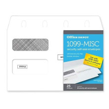 Office Depot Mrke 1099-MISC Double-fnster 25 Mottagarens skerhet Sjlvfrsljningskuvert 5 5/8 """" X 9 """" White Pack med 25 kuvert