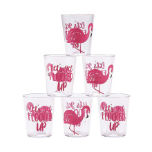 Fun Express Set of 24 Pieces Luau Flamingo Plastic Shot Glasses Holds 2 oz BPA Free PLastic Pool Party Supplies Clear