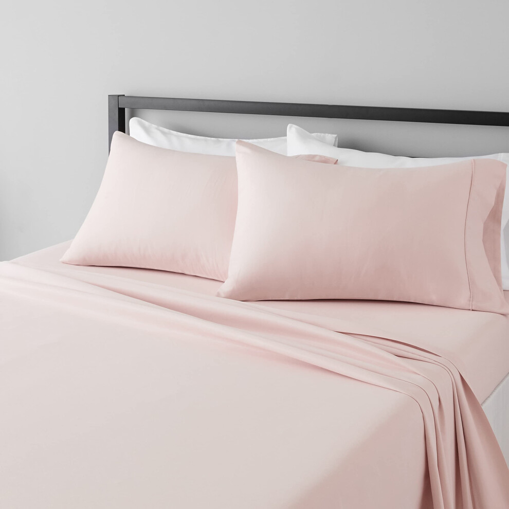 Parure de lit 4 pi   ces en microfibre l   g   re, super douce et facile d'entretien, avec poches profondes de 14 pouces, rose blush uni