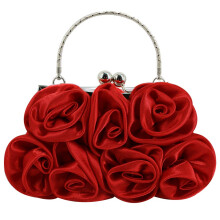 Goclothod Blumen-Intarsien-Seiden-Abendtasche, glnzende Strass-Hochzeits-Clutch-Handtasche, Geldbrse, Rot