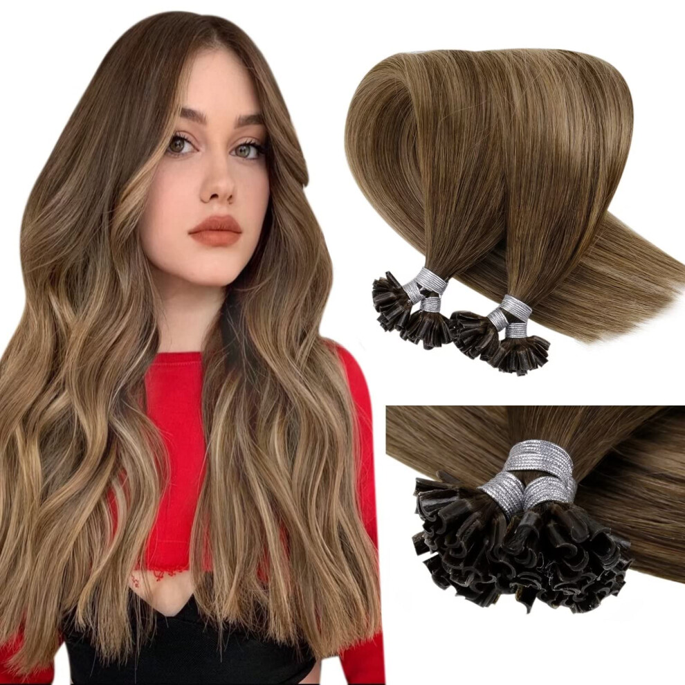 Laavoo Unisex Brown U Tip Hair Extensions Human Hair Ombre To Light Mix Golden K Tips Hair Extensions Human Hair Ombre Fusion Keratin Hair Exten