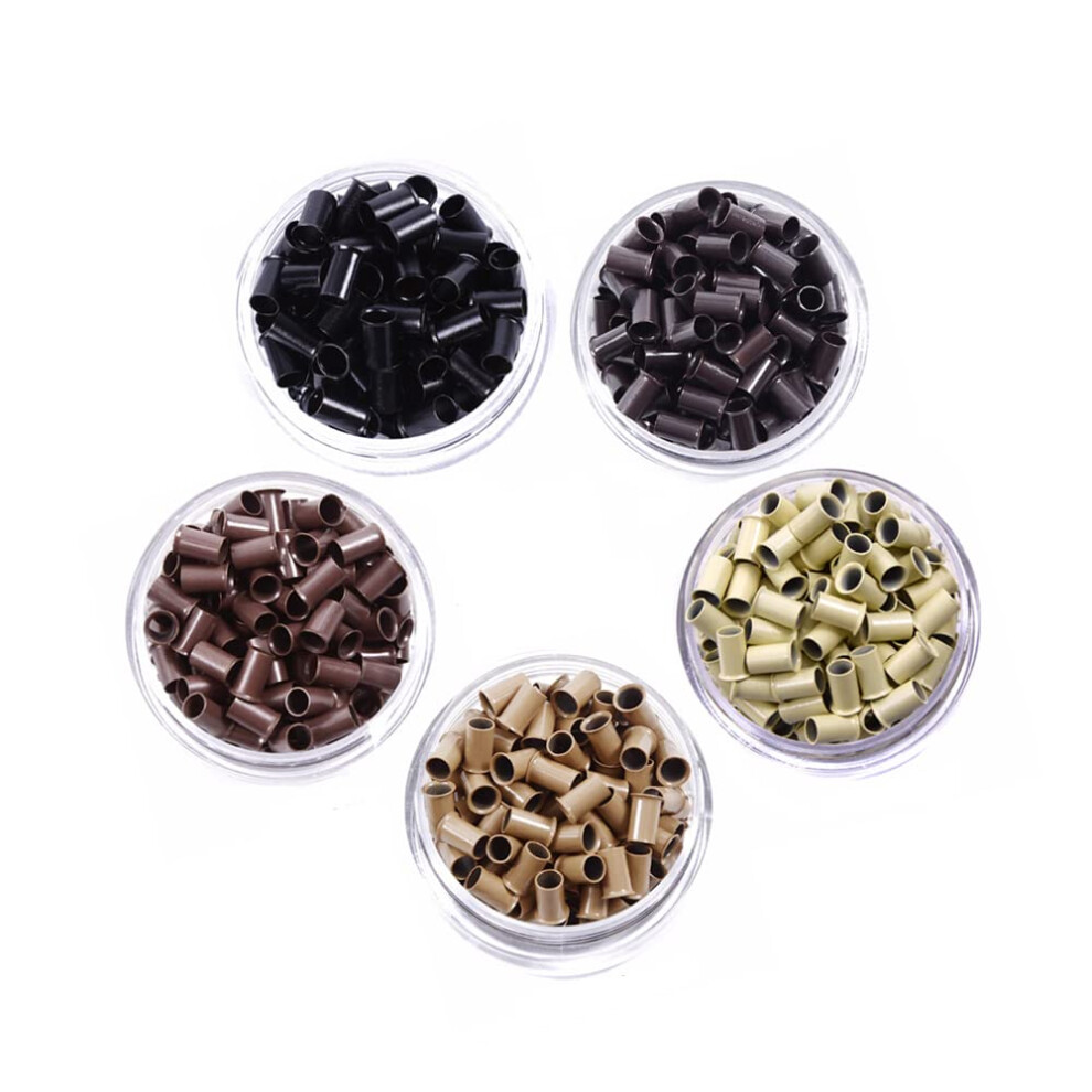 Yantaisiyu Unisex Brown 500 Pcs Flare Euro Lock Copper Tubes Micro Rings Links Beads For I-Tip Human Hair Extensions 3.4X3.0x6.0mm Dark
