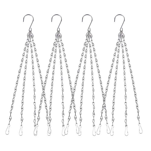 4Pack - Corrente de 24 Polegadas com 4 Ganchos para Plantas, Alimentadores de Pássaros e Lanternas (Prata)