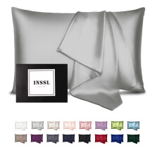 INSSL Silk Pillowcase for Women Mulberry Silk Pillowcase for Hair and Skin and Stay Comfortable and Breathable During Sleep (Standard Grey)