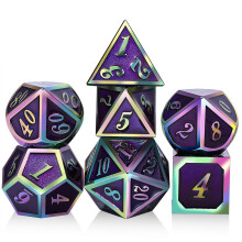 Lila Metall Tärningsset D&D, DNDND 7 Tärningar Emalj Polyhedral Tärningar med Metallask