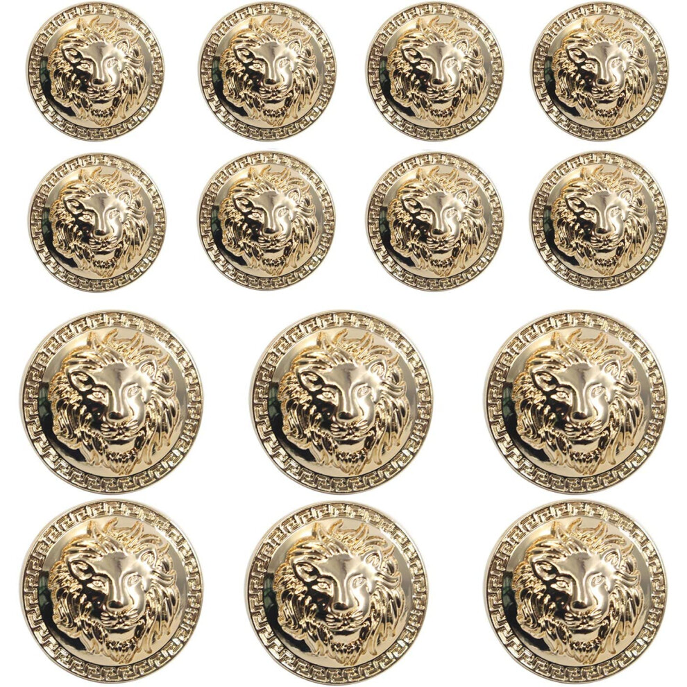 Ensemble de 14 boutons de blazer en m   tal dor    vintage antique - T   te de lion 3D