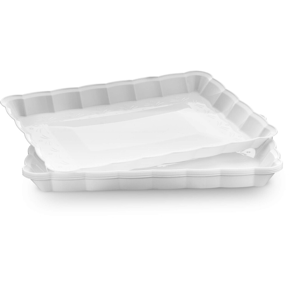 Plasticpro Plastic Serving Trays - Serving Platters Rectangle 9X13 Disposable Party Dish White Pack of 8-image-OPC-PDP9Y6X-NEW