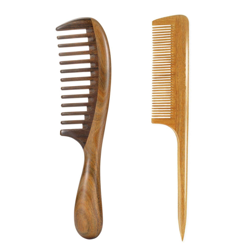 Louise Maelys Unisex Not,Specified 2Pcs Wooden Wide Tooth Hair Comb Sandalwood Tail Comb Fo