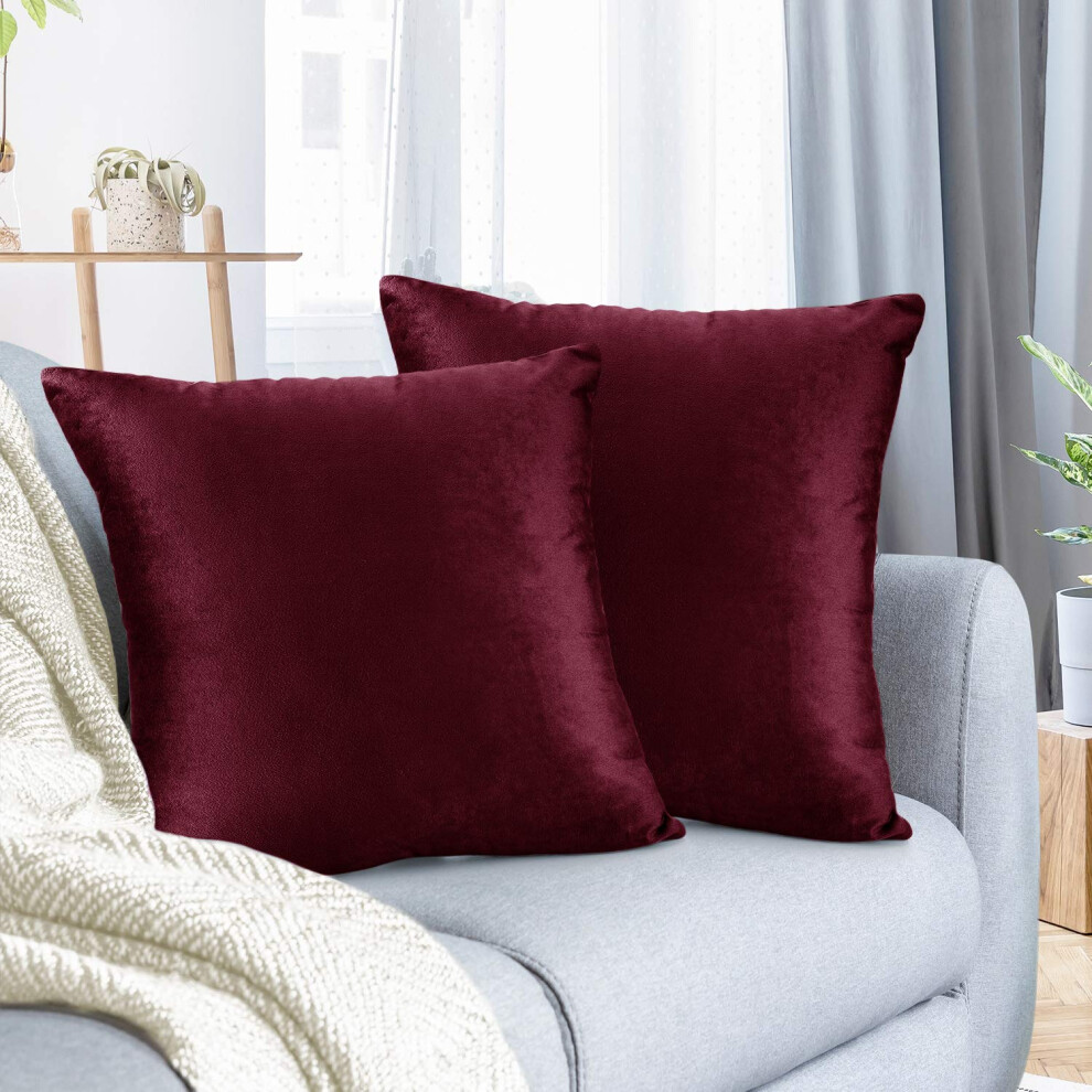 Housses de coussin d   coratives en velours douillet de Nestl, rouge bordeaux, 45 x 45 cm, douces et solides, pour canap   -lit et voiture, lot de 2