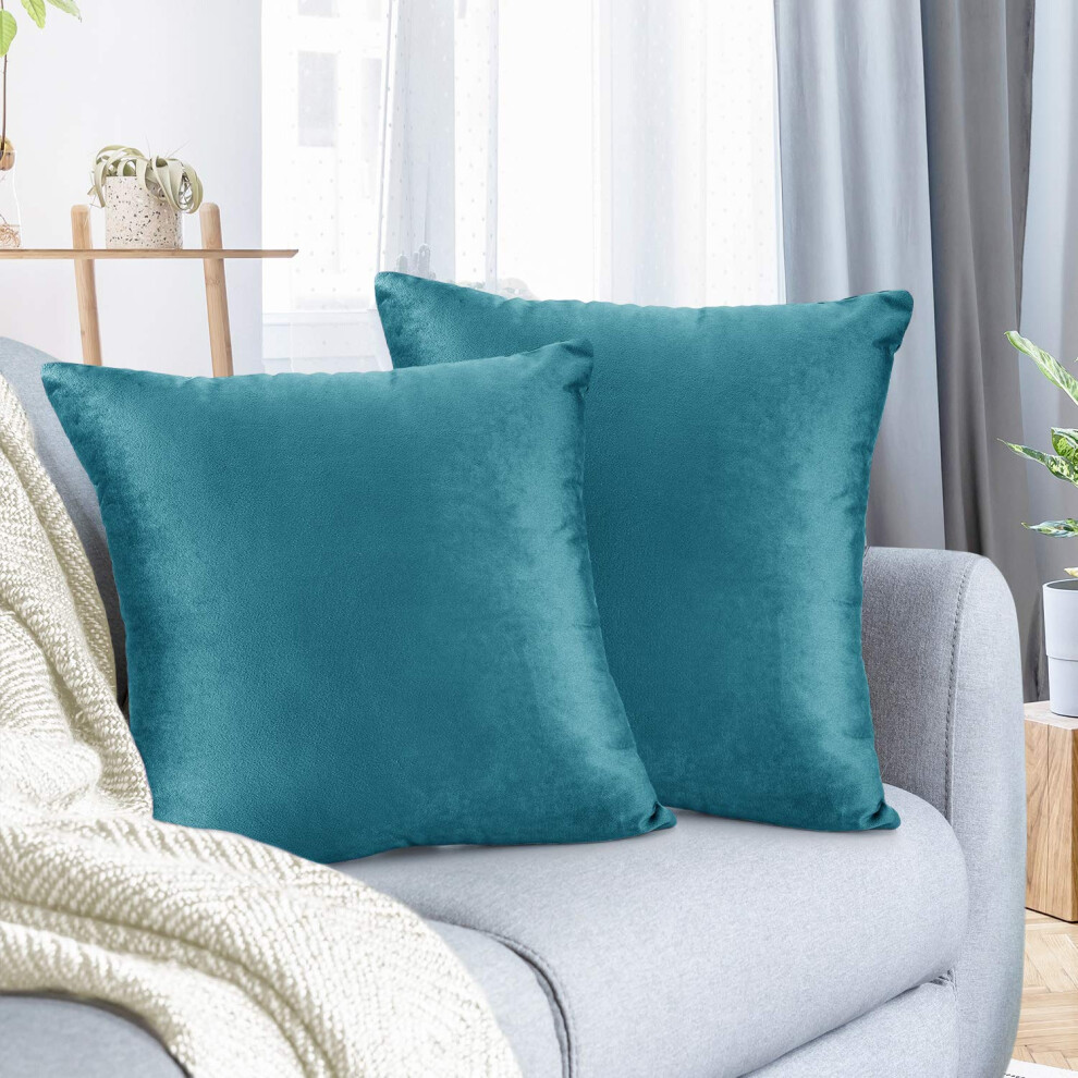 Housses de coussin d   coratives en velours douillet Nestl, 55 x 55 cm, douces et solides, pour canap   -lit et voiture, lot de 2 - Bleu sarcelle