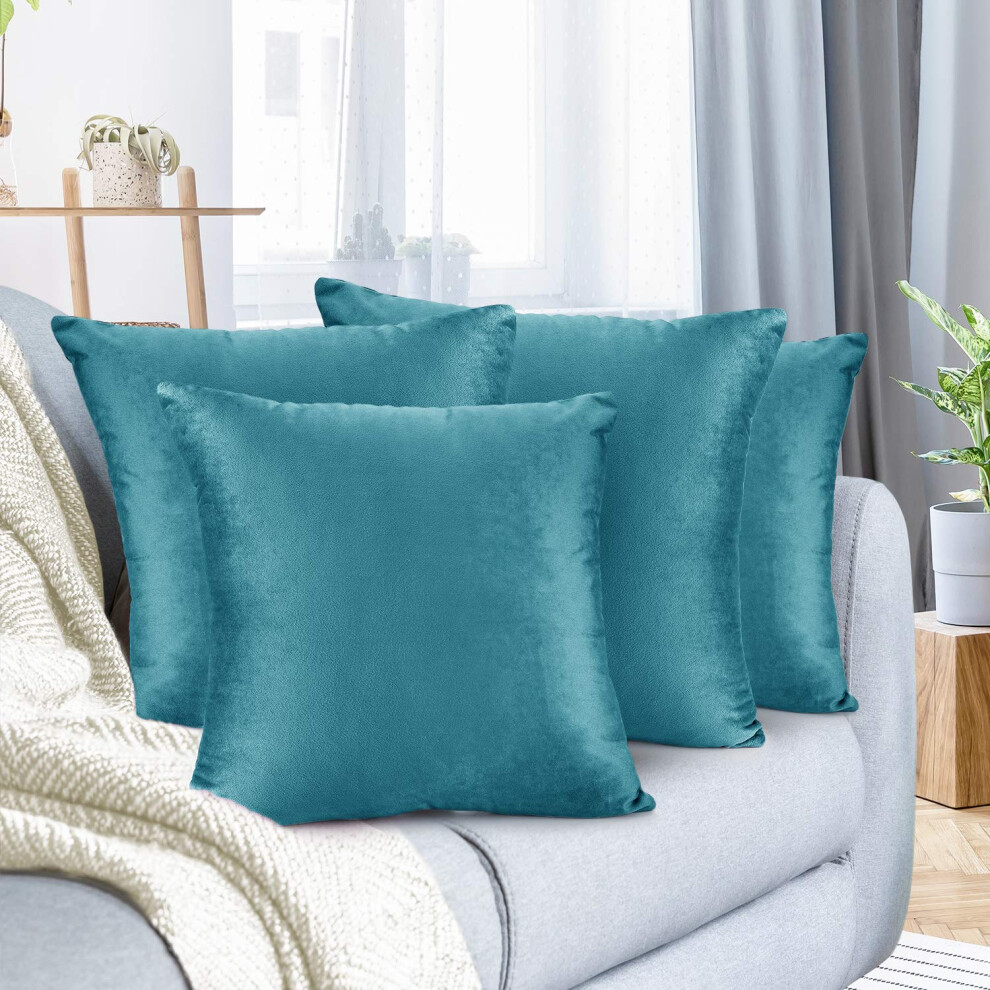 Housses de coussin d   coratives en velours douillet bleu sarcelle 45 x 45 cm, lot de 4, pour canap   -lit et voiture