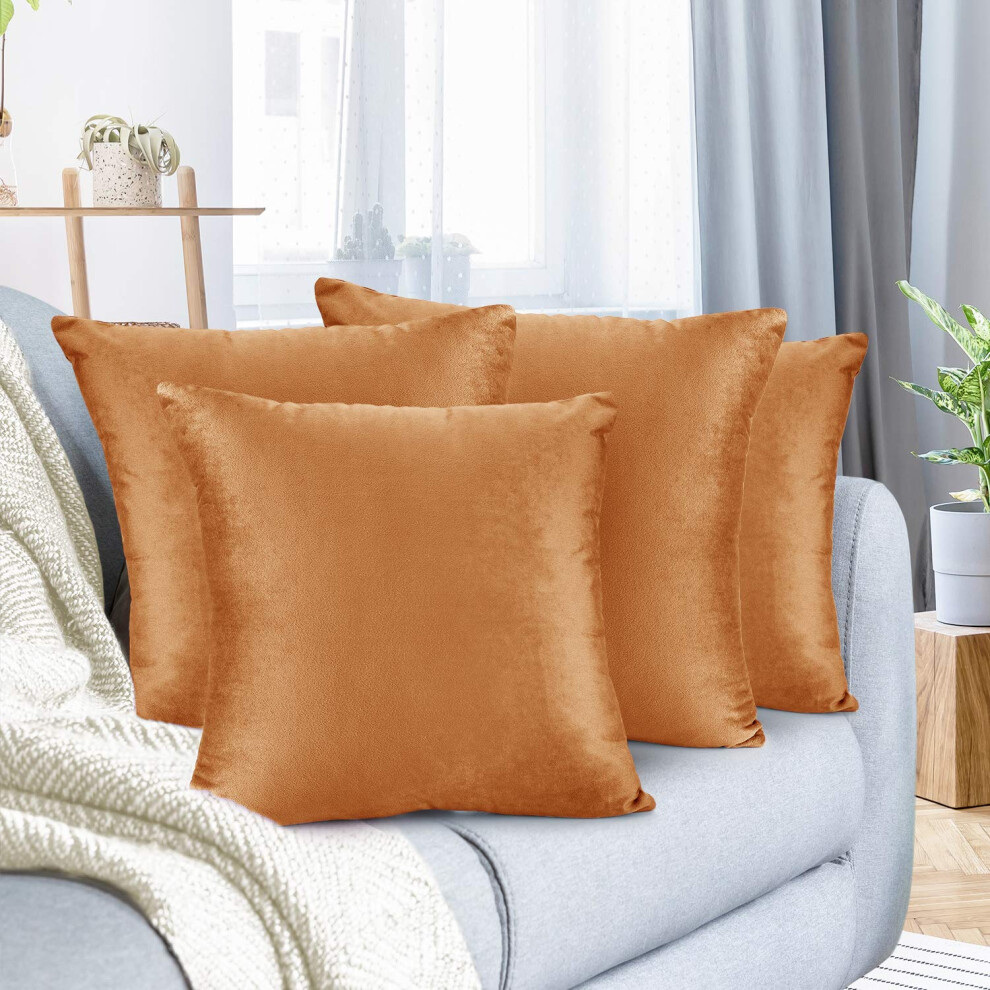 Housses de coussin d   coratives Nestl en velours douillet, 50 x 50 cm, douces et solides, pour canap   -lit et voiture, lot de 4 - Rouille, orange e