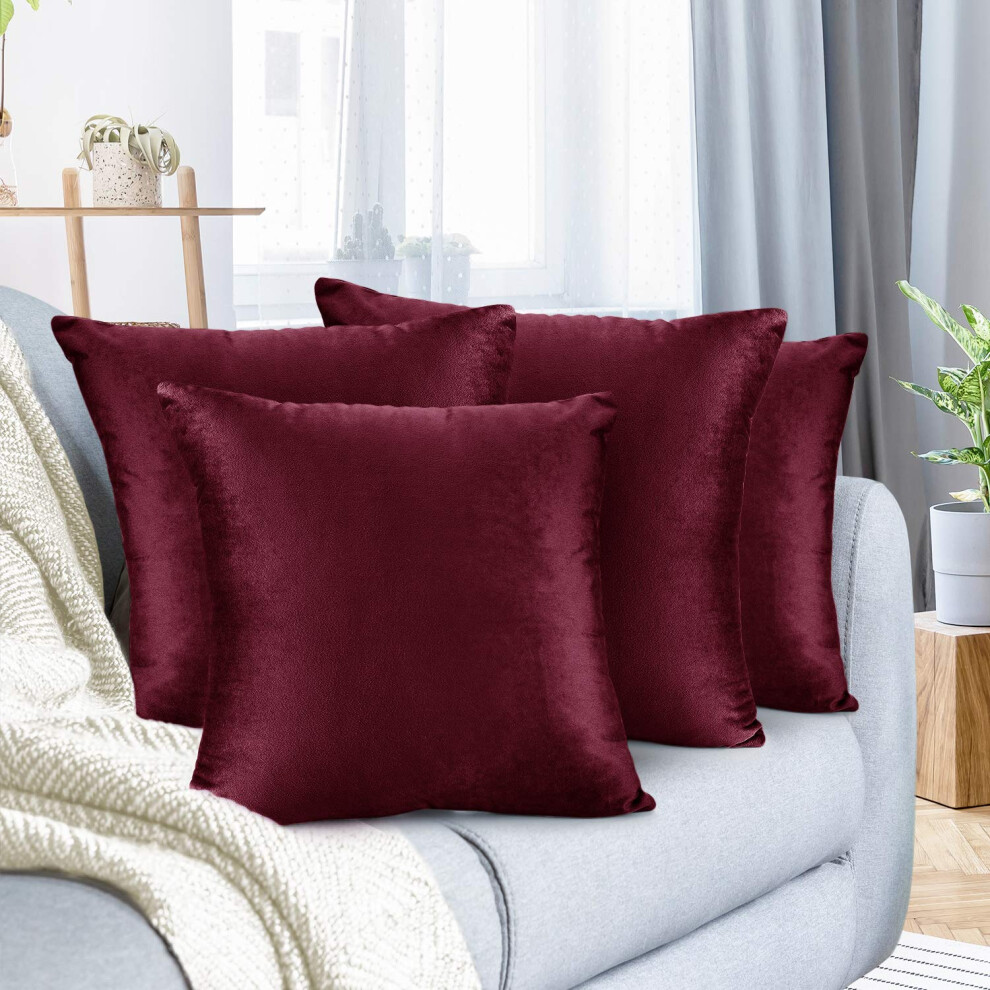 Housses de coussin d   coratives Nestl en velours douillet, 45 x 45 cm, pour canap   -lit et voiture, lot de 4 - Rouge bordeaux
