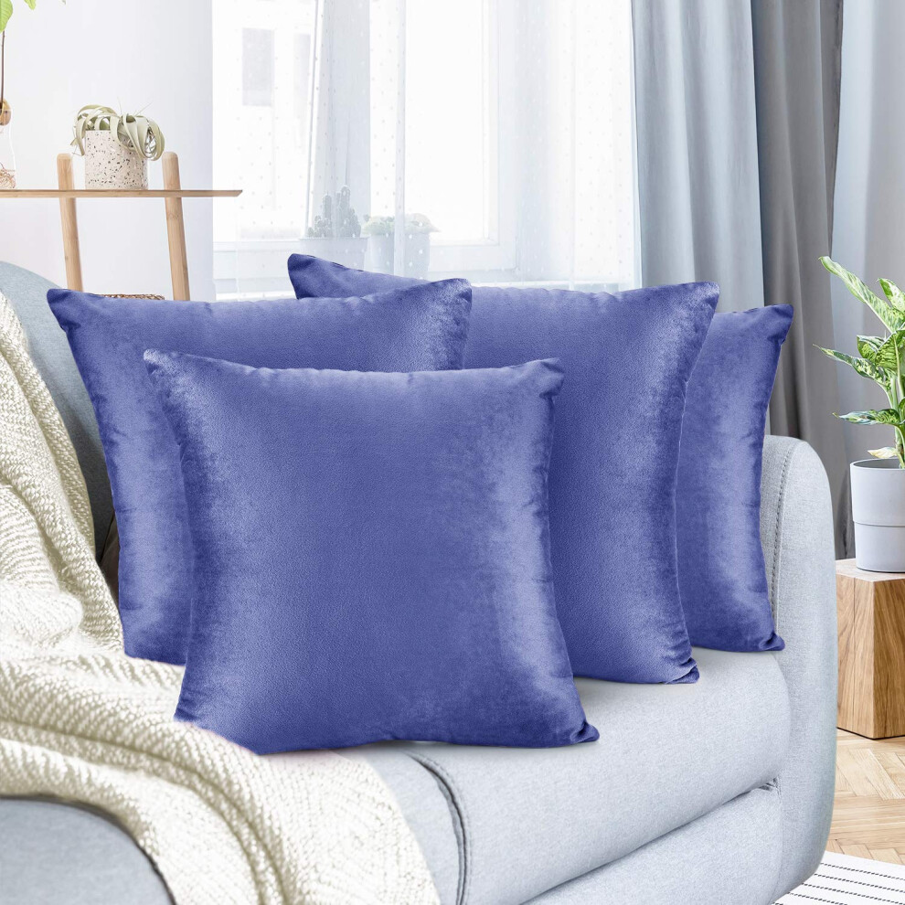 Housses de coussin d   coratives Nestl en velours douillet, 40 x 40 cm, pour canap   -lit et voiture, lot de 4 - Bleu calme