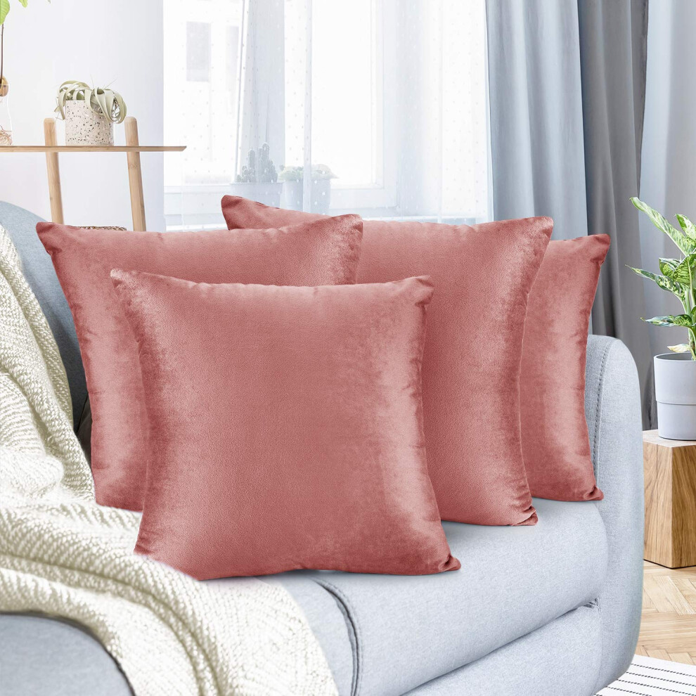 Housses de coussin d   coratives Nestl en velours douillet, 50 x 50 cm, pour canap   -lit et voiture, lot de 4 - Misty Rose