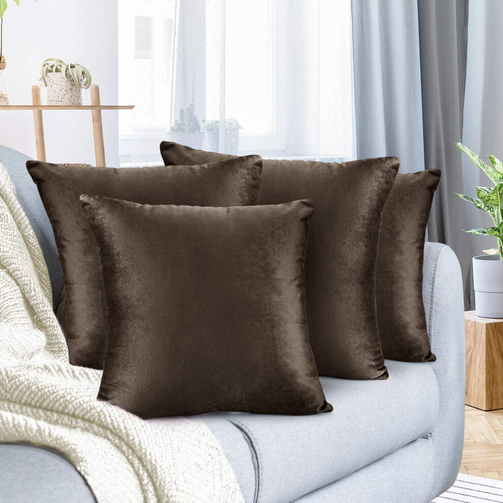 Housses de coussin d  coratives Nestl en velours douillet, 40 x 40 cm, pour canap  -lit et voiture, lot de 4 - Marron chocolat