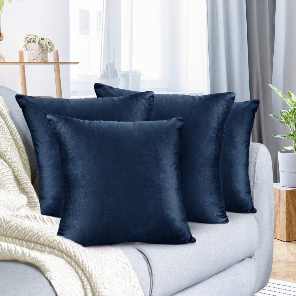 Housses de coussin Nestl en velours douillet et d   coratif, 61 x 61 cm, douces et solides, pour canap   -lit et voiture, lot de 4     Bleu marine