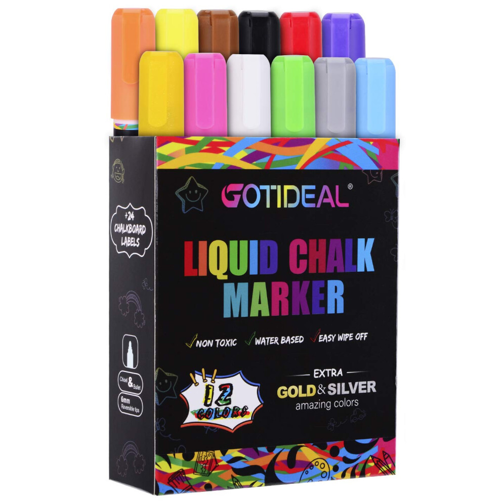 Marqueurs     craie liquide GOTIDEAL 12 couleurs Premium Window Chalkboard Neo