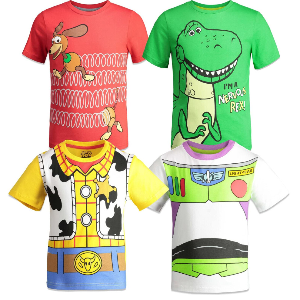 Disney Pixar Toy Story Buzz Lightyear Woody Rex Slinky Dog Big Boys 4 Pack T-Shirts Multi 16